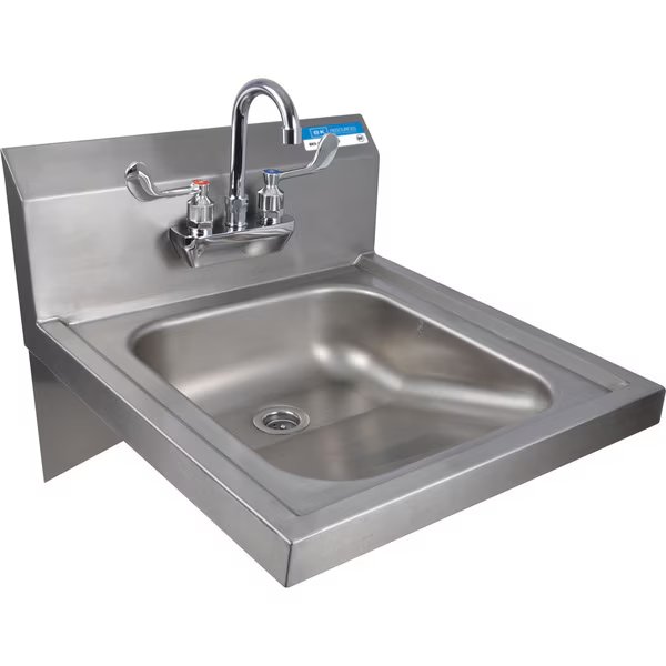 Hand Sink Stainless Steel W/Faucet, 2 Holes, ADA Compliant 14Óx16Óx5Ó, Bk Resources, Mfr#: BKHS-ADA-S-P-G